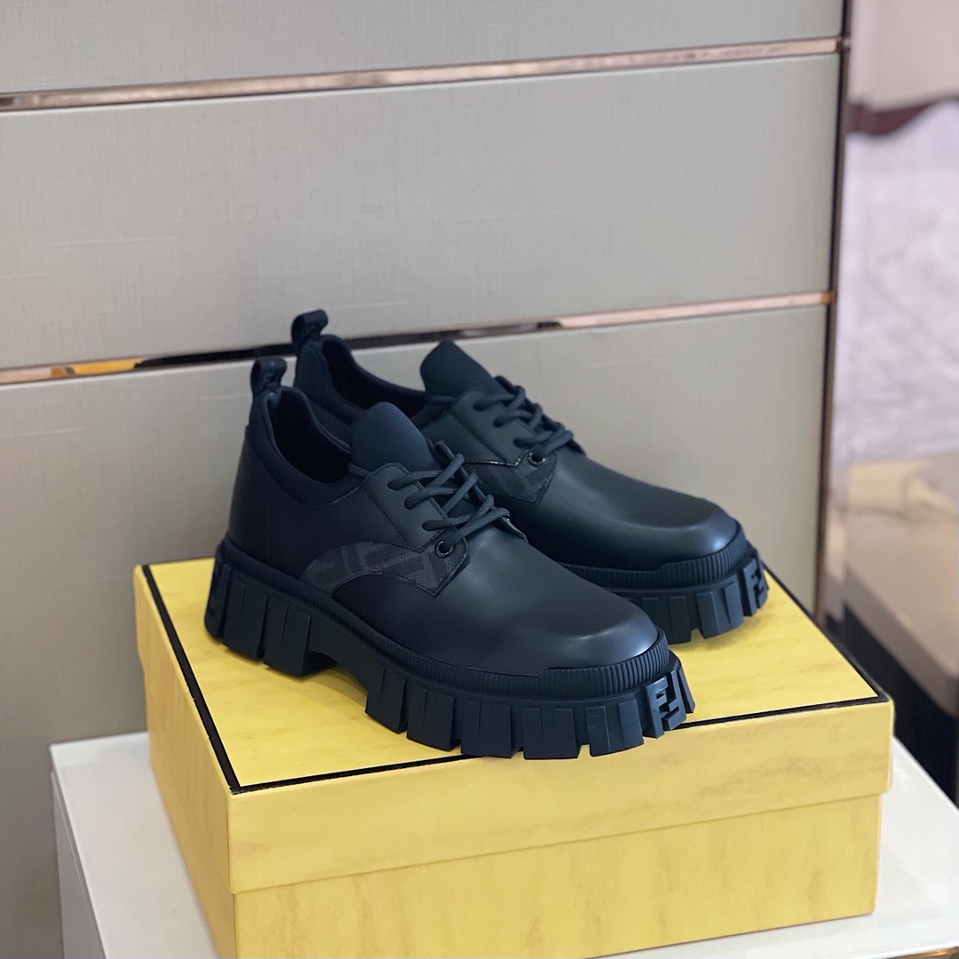 Fendi Black Leather Lace-Ups - FashionPlug