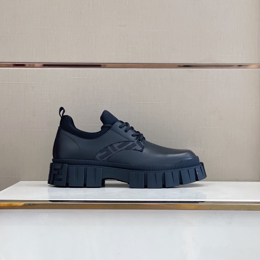 Fendi Black Leather Lace-Ups - FashionPlug