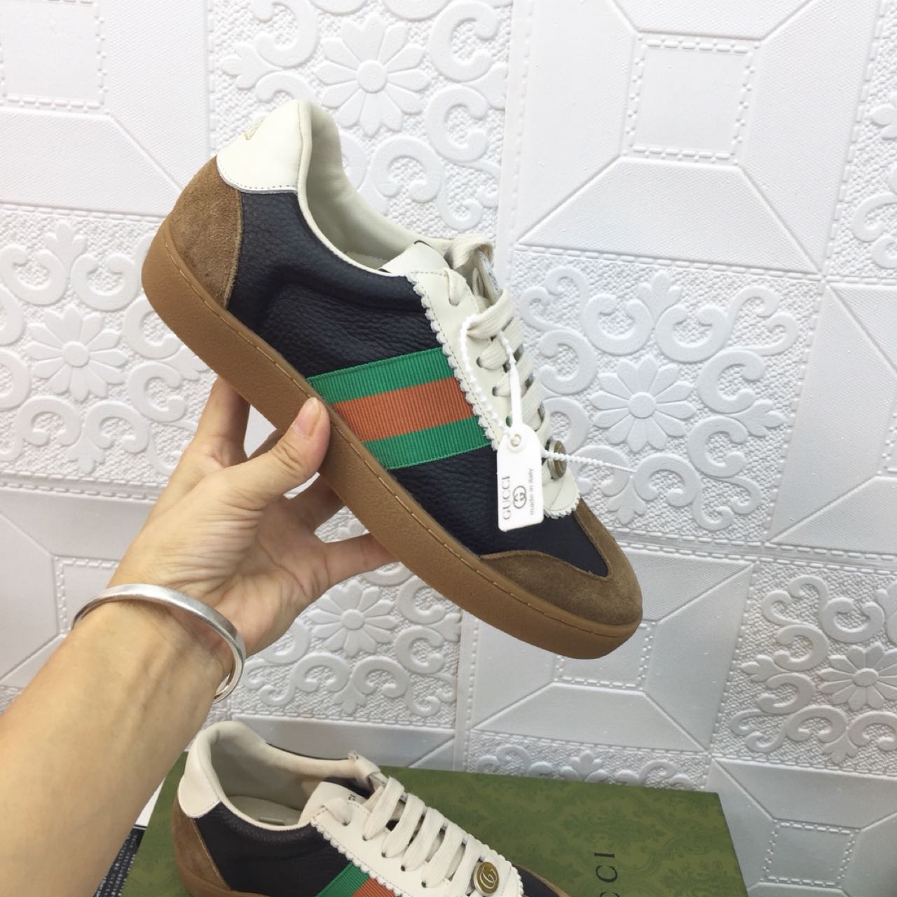 Gucci Leather Web Sneaker - FashionPlug