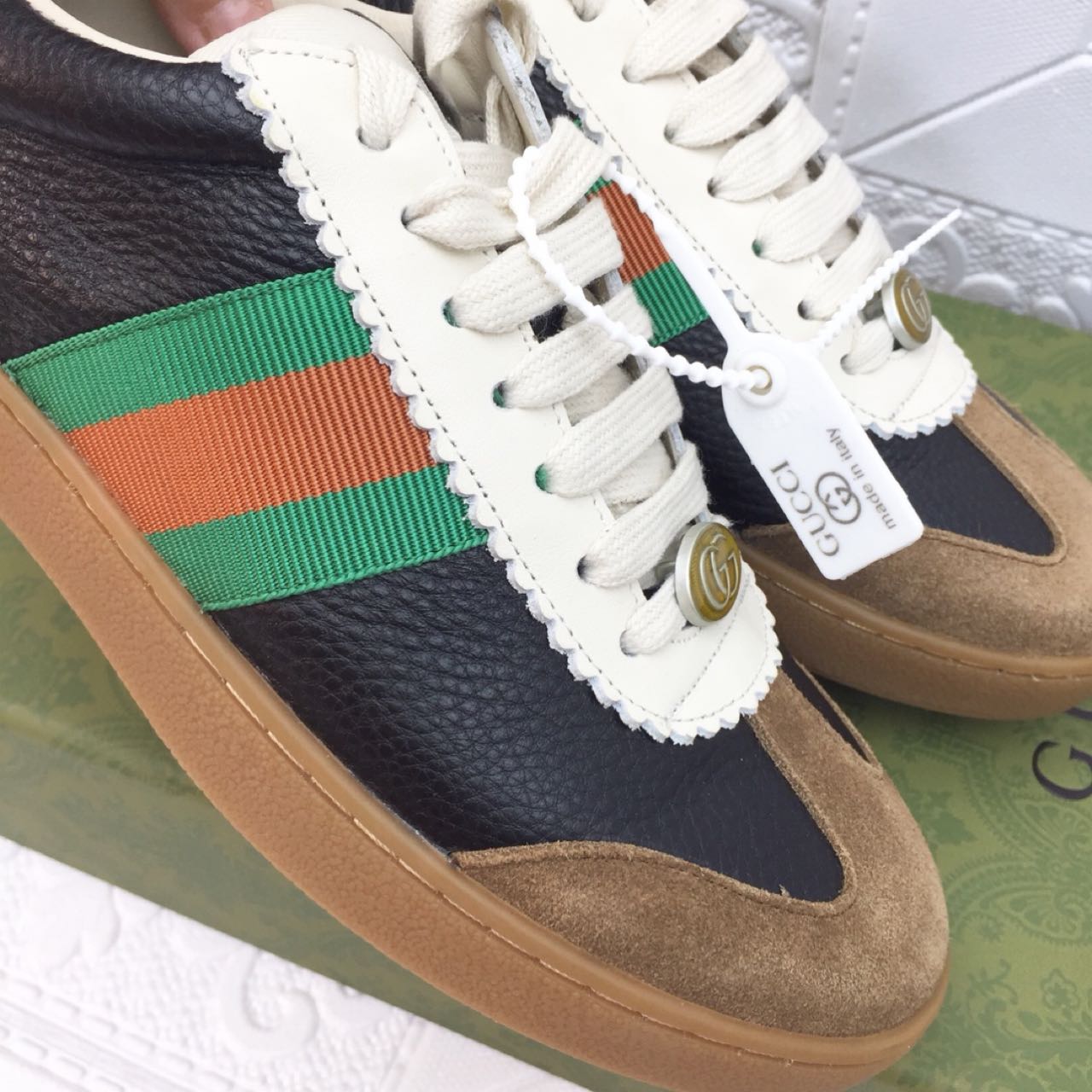 Gucci Leather Web Sneaker - FashionPlug