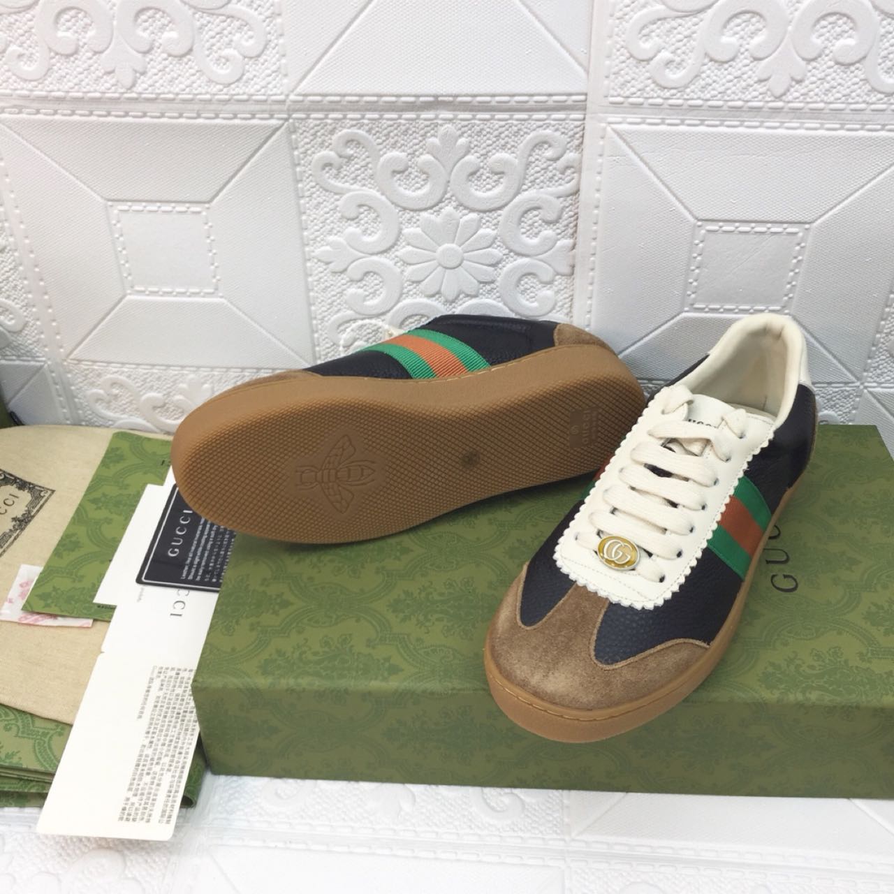 Gucci Leather Web Sneaker - FashionPlug