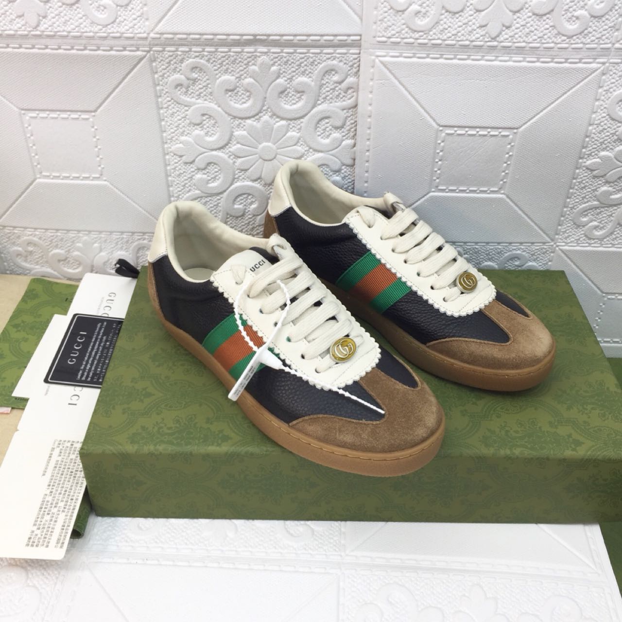 Gucci Leather Web Sneaker - FashionPlug