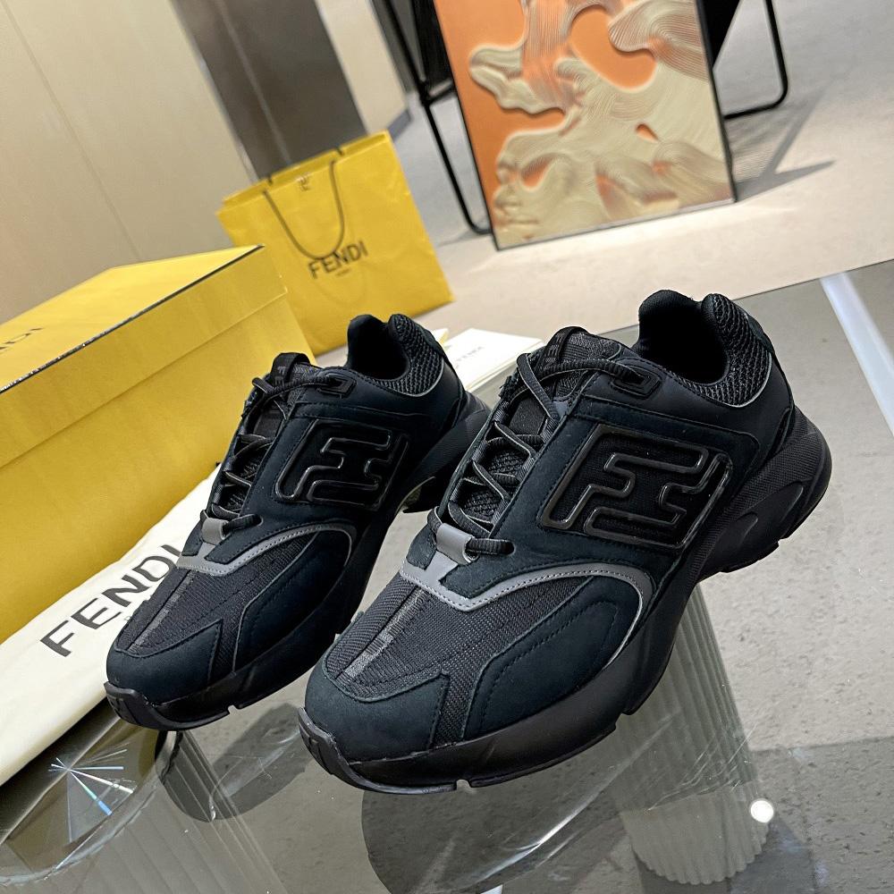 Fendi Faster Trainers Black Nubuck Leather Low-Tops Sneakers - FashionPlug