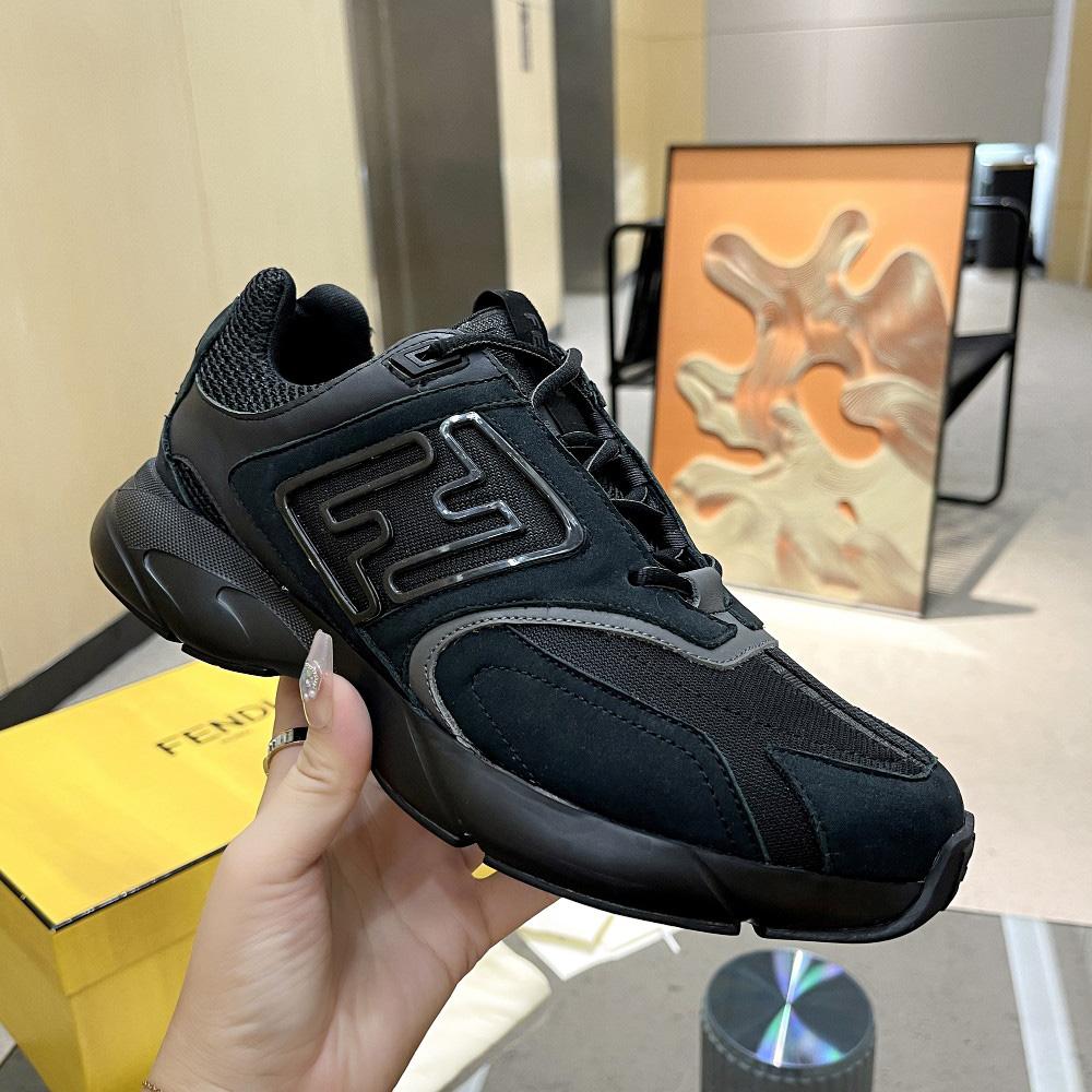 Fendi Faster Trainers Black Nubuck Leather Low-Tops Sneakers - FashionPlug