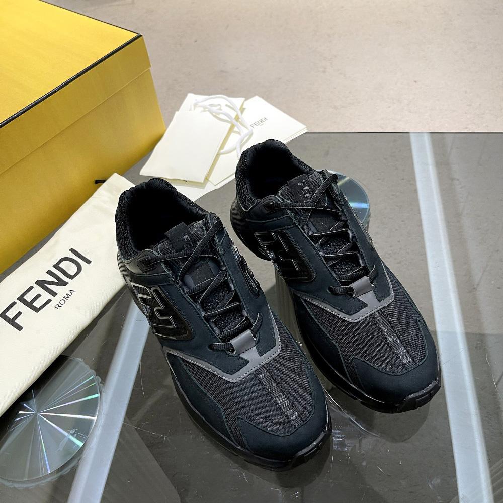 Fendi Faster Trainers Black Nubuck Leather Low-Tops Sneakers - FashionPlug