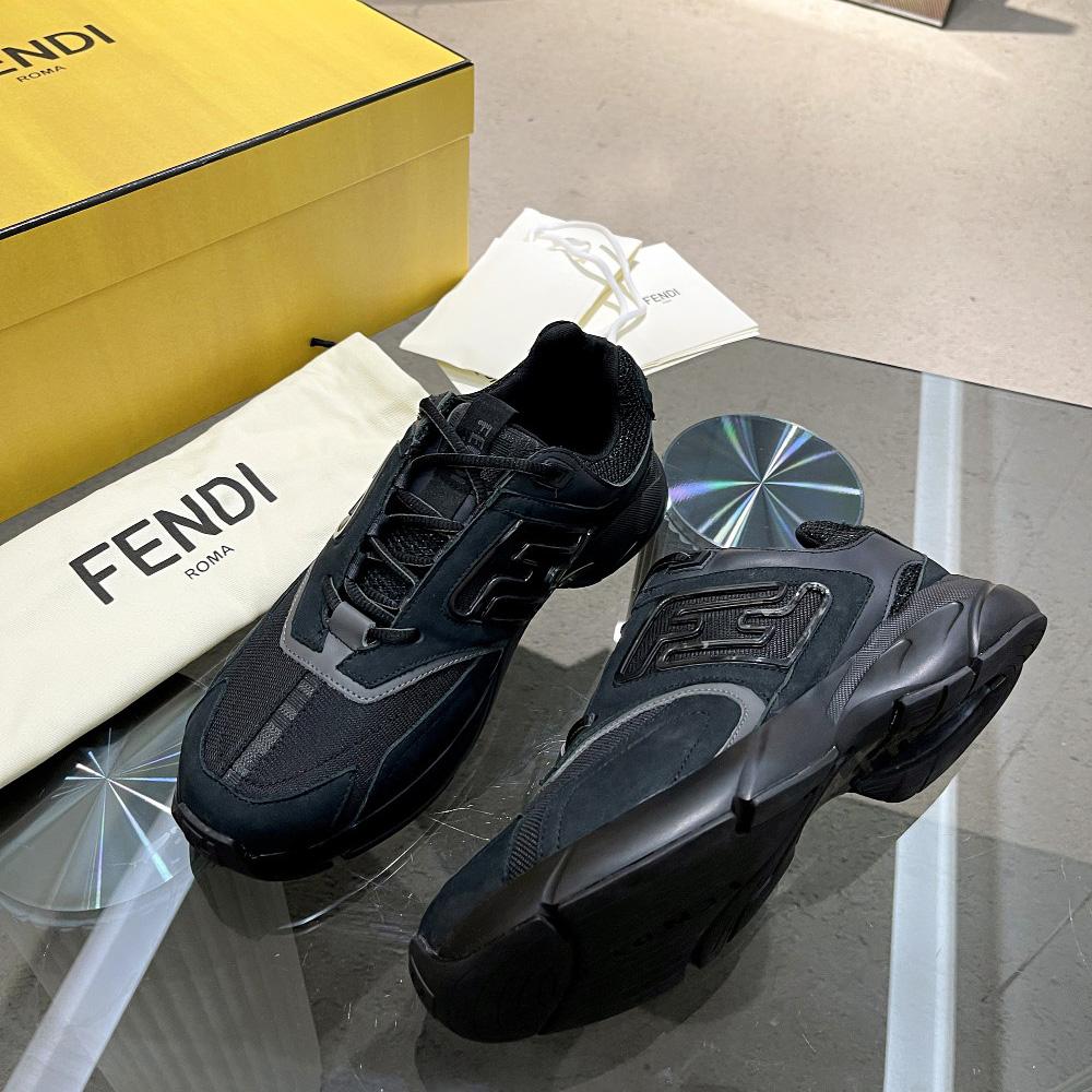 Fendi Faster Trainers Black Nubuck Leather Low-Tops Sneakers - FashionPlug