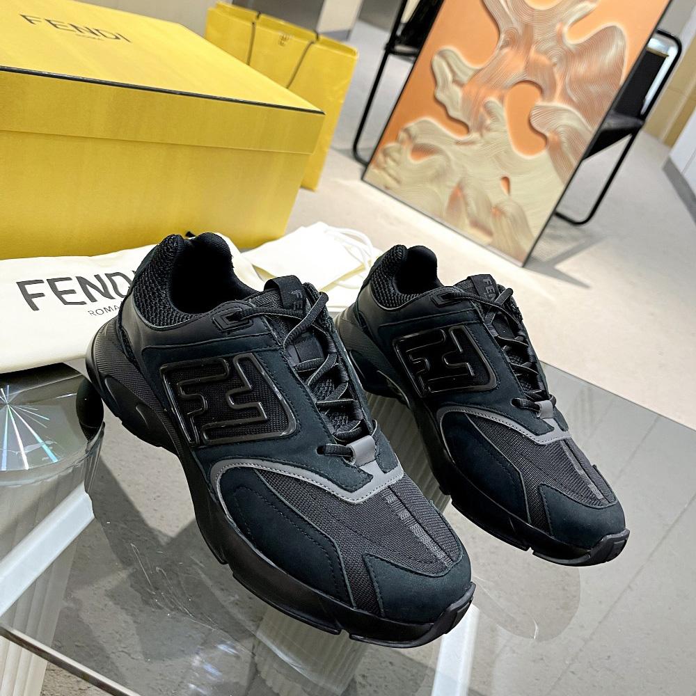 Fendi Faster Trainers Black Nubuck Leather Low-Tops Sneakers - FashionPlug
