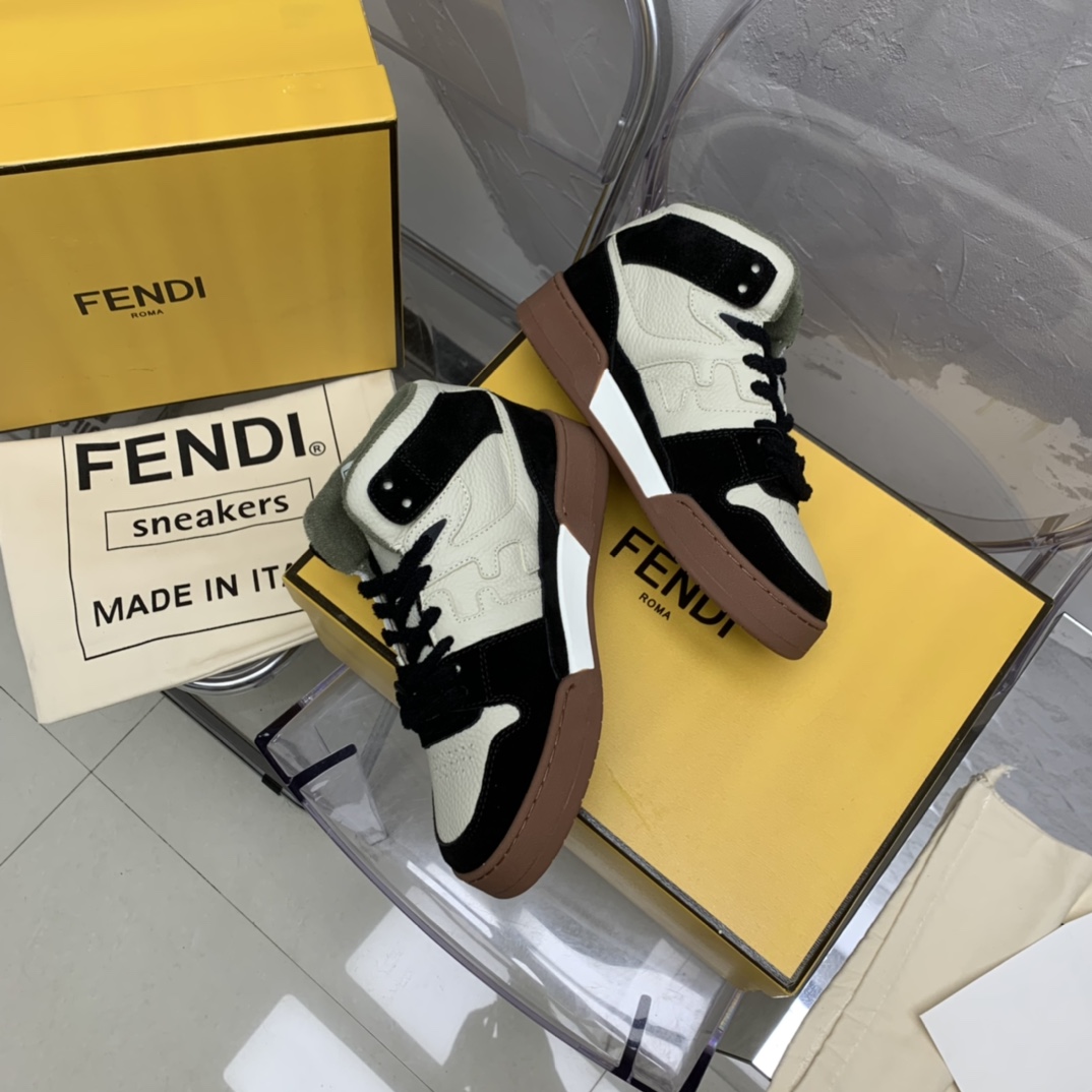 Fendi Match Black Leather High-Tops - FashionPlug