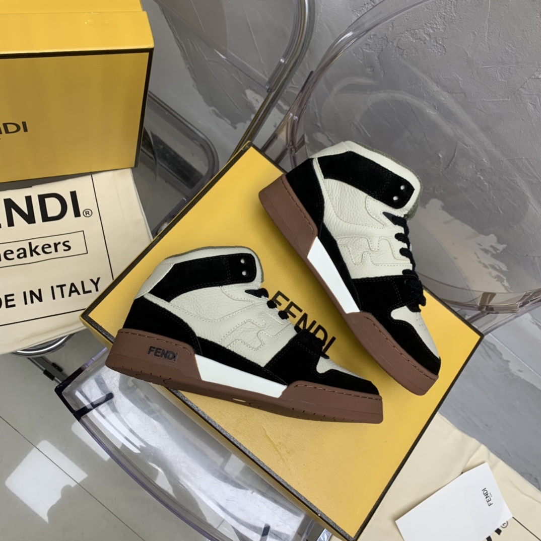 Fendi Match Black Leather High-Tops - FashionPlug