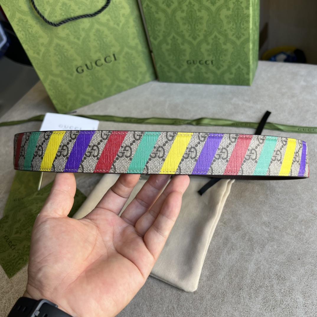 Gucci Striped Belt With Double G - FashionPlug