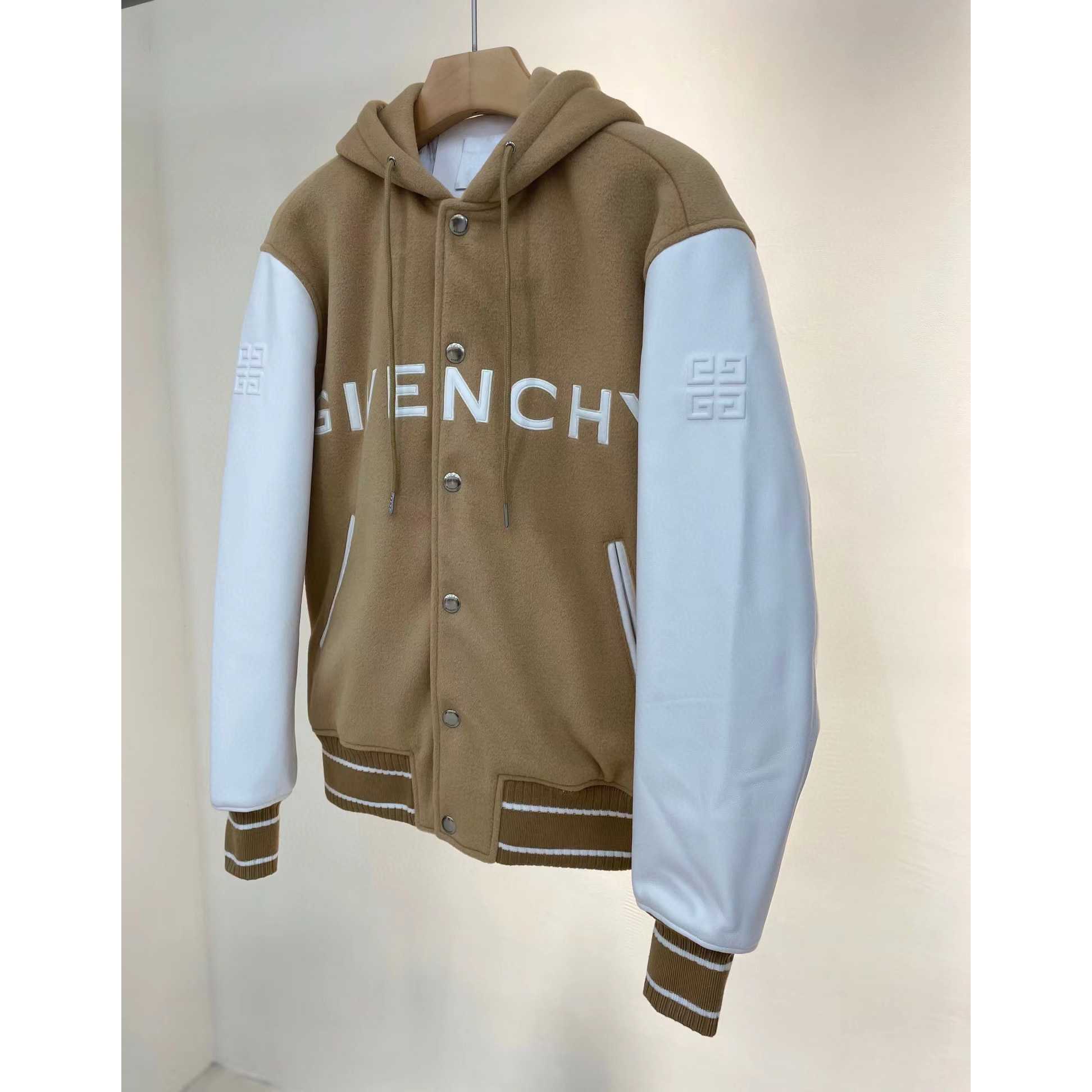 Givenchy New Hooded Bomber Jacket In Wool And Givenchy Leather - FashionPlug