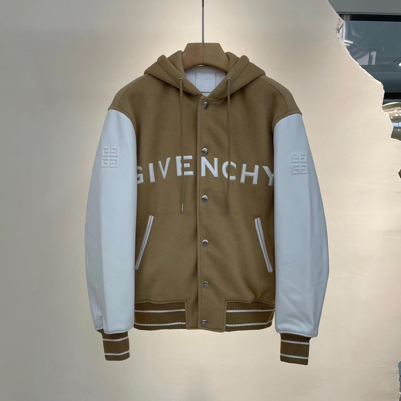 Givenchy New Hooded Bomber Jacket In Wool And Givenchy Leather - FashionPlug