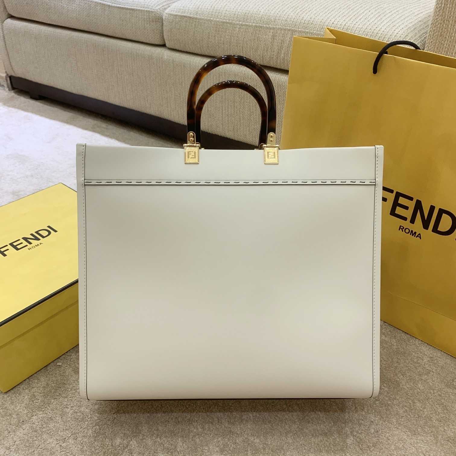 Fendi Sunshine Large White Leather Shopper(40-35-21cm) - FashionPlug