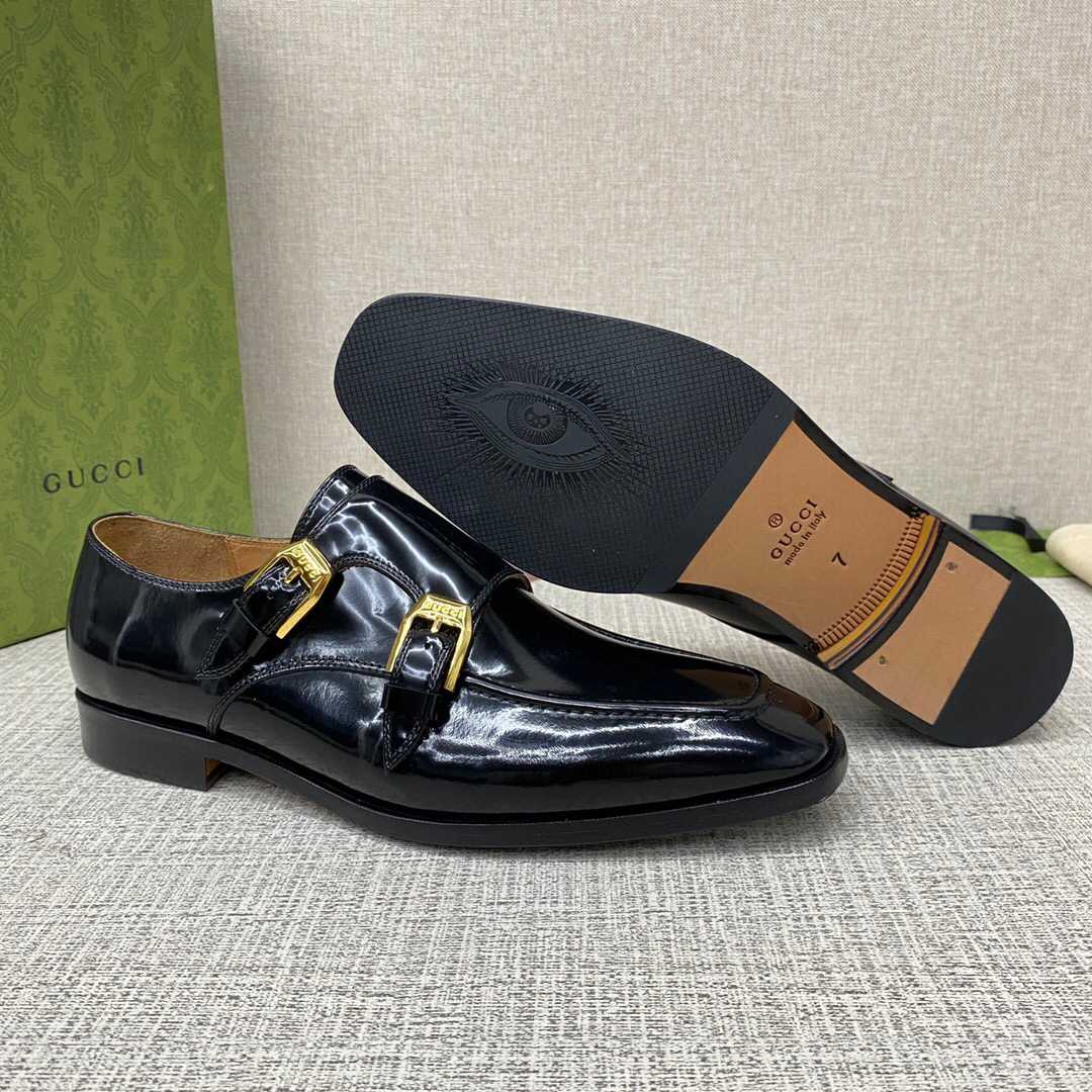 Gucci Monk-Strap Leather Shoes - FashionPlug