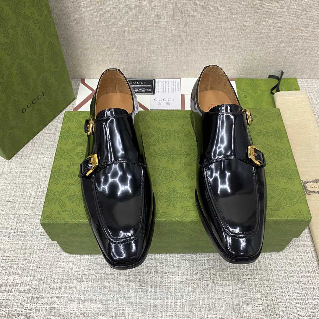 Gucci Monk-Strap Leather Shoes - FashionPlug