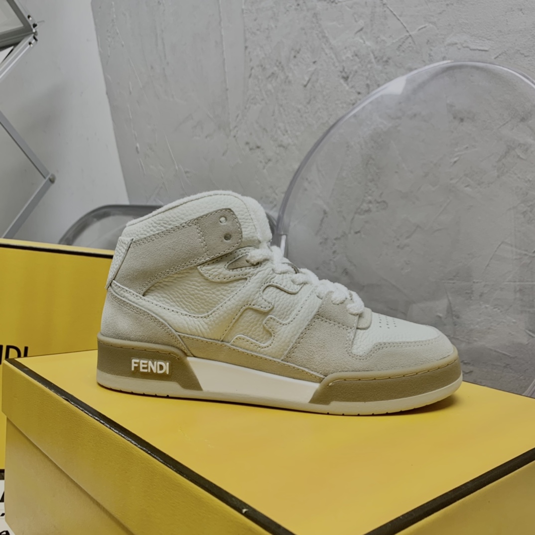Fendi Match White Leather High-Tops - FashionPlug