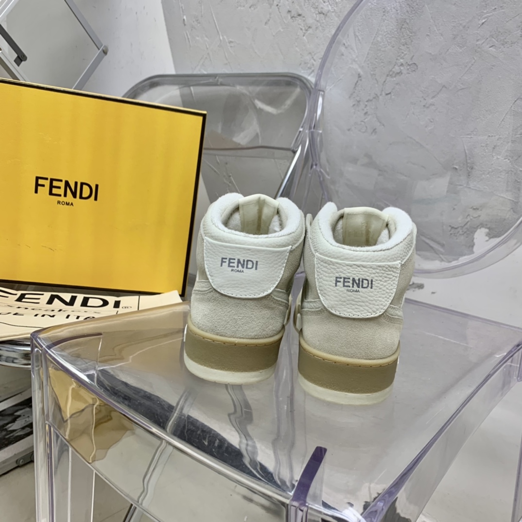 Fendi Match White Leather High-Tops - FashionPlug