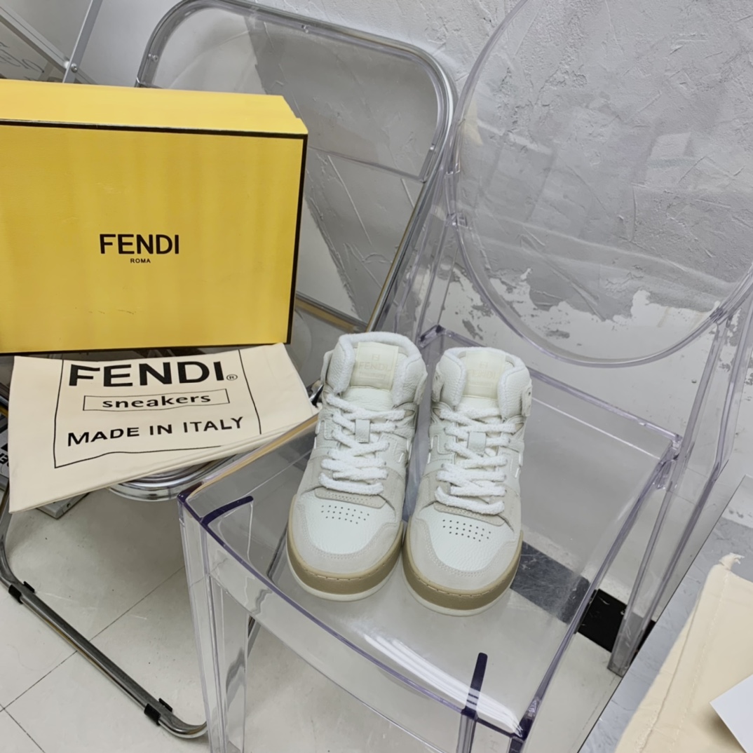 Fendi Match White Leather High-Tops - FashionPlug