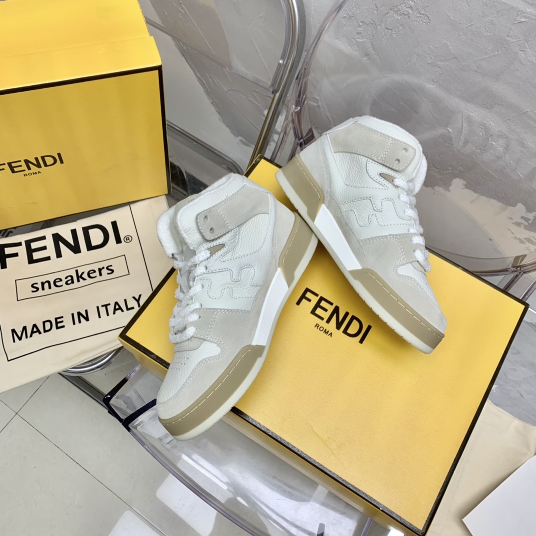 Fendi Match White Leather High-Tops - FashionPlug
