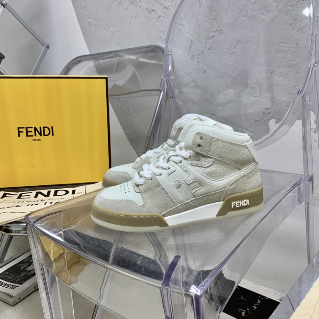 Fendi Match White Leather High-Tops - FashionPlug