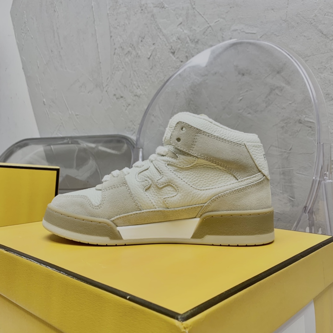 Fendi Match White Leather High-Tops - FashionPlug