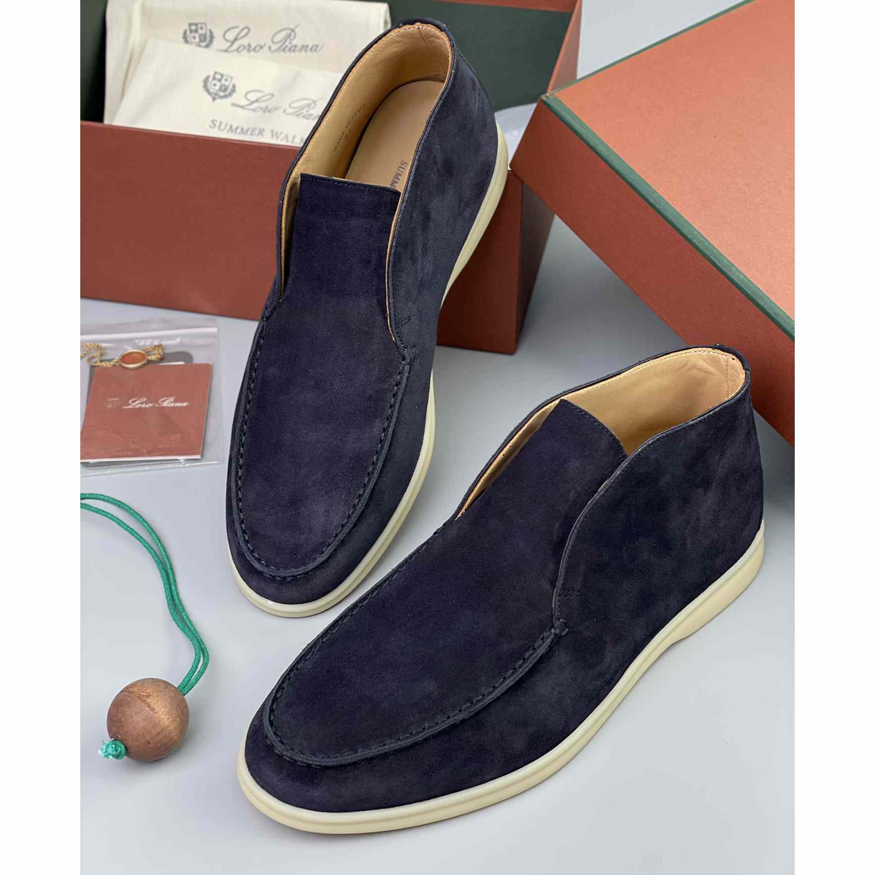 Loro Piana White Sole Summer Walk Loafers In Caviar - FashionPlug