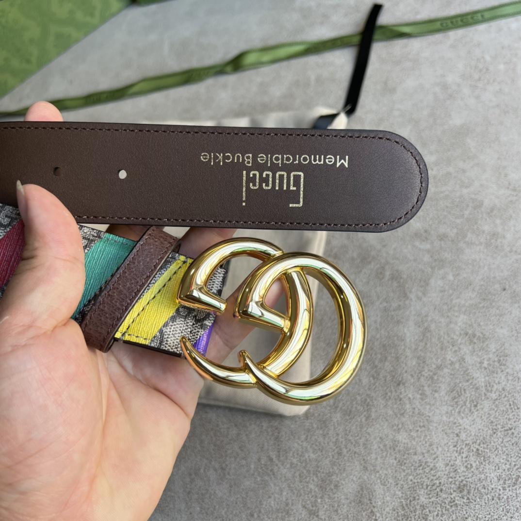 Gucci Striped Belt With Double G - FashionPlug
