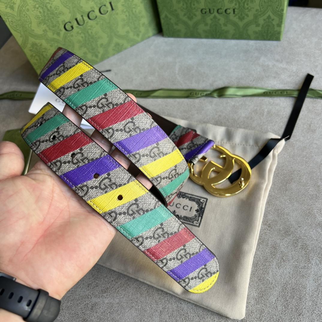 Gucci Striped Belt With Double G - FashionPlug