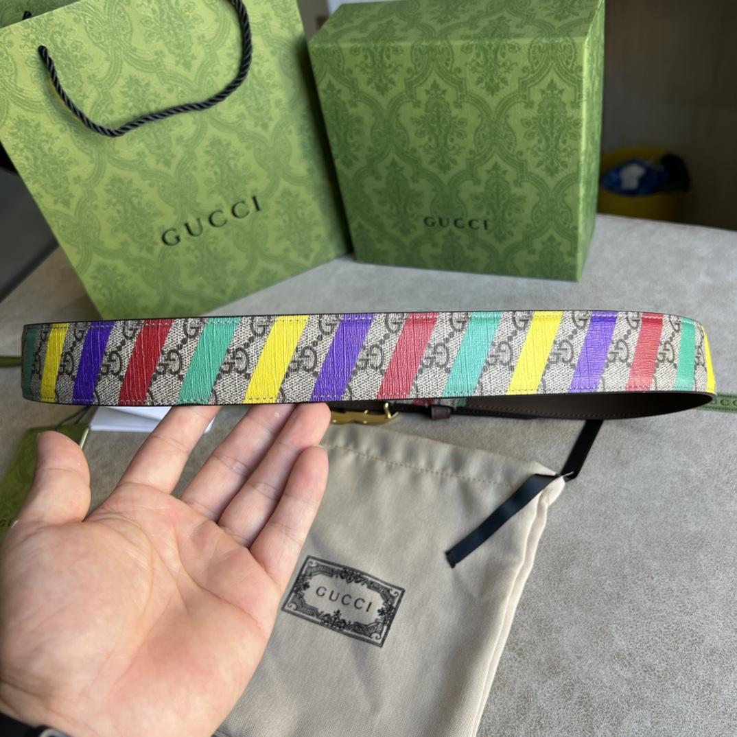 Gucci Striped Belt With Double G - FashionPlug