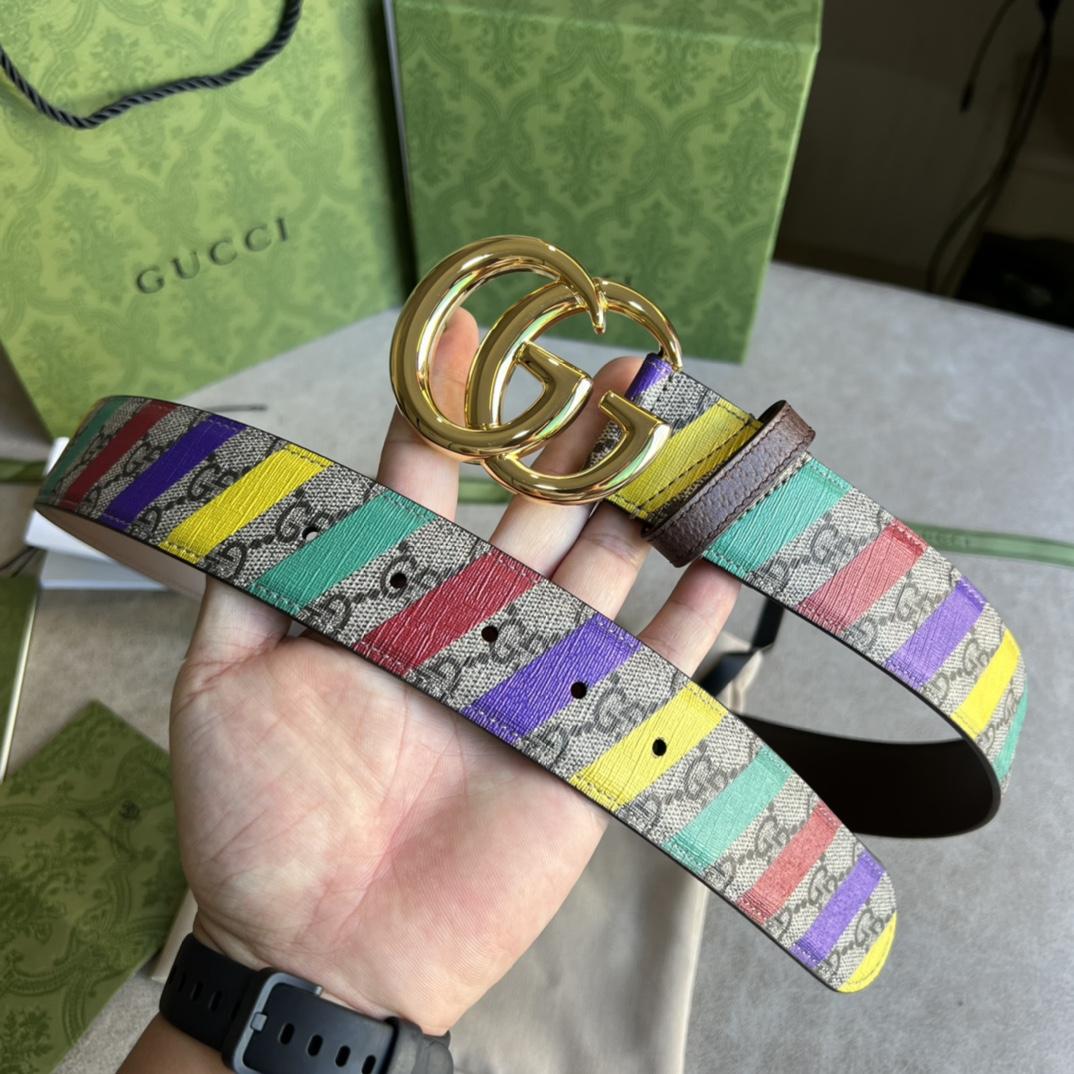 Gucci Striped Belt With Double G - FashionPlug
