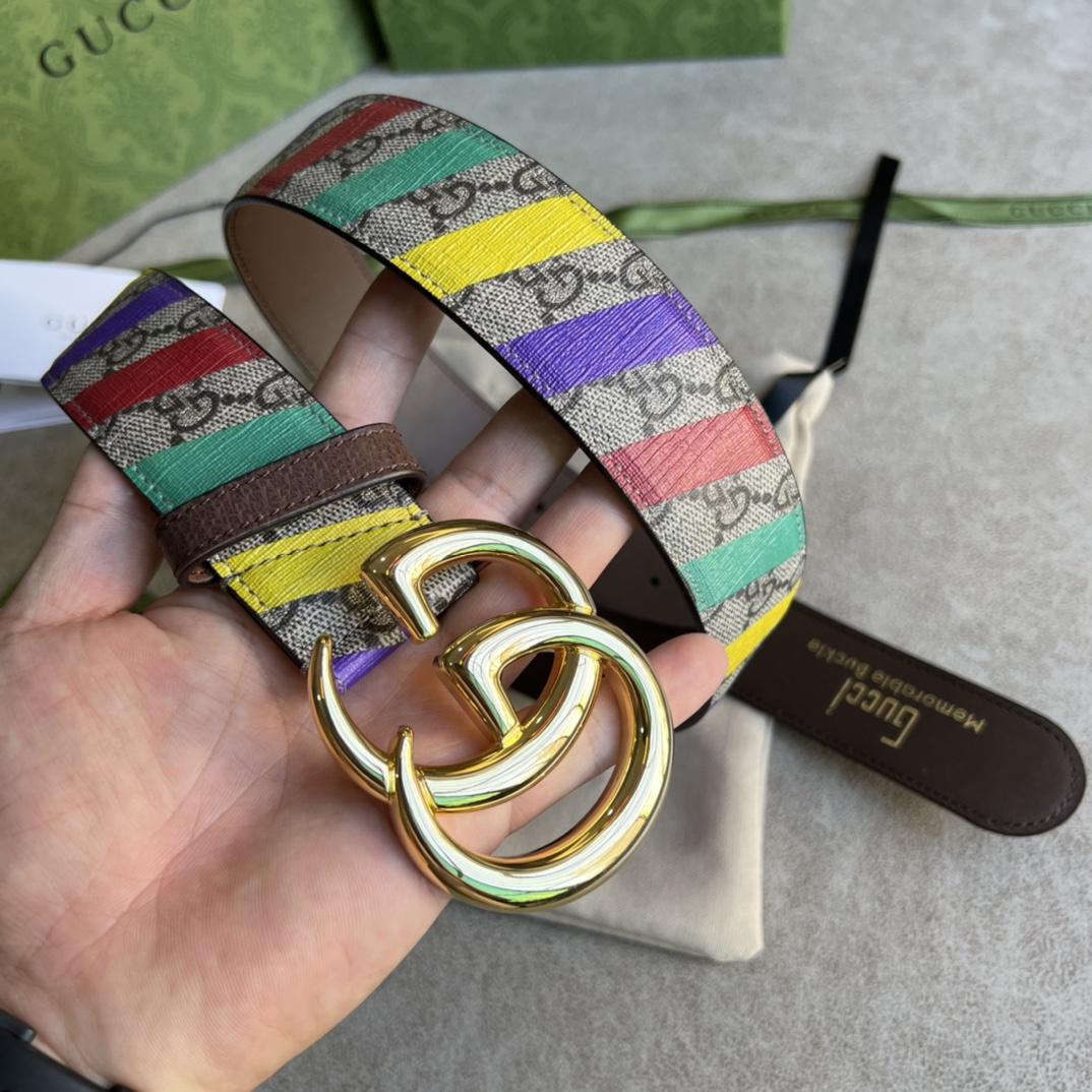 Gucci Striped Belt With Double G - FashionPlug