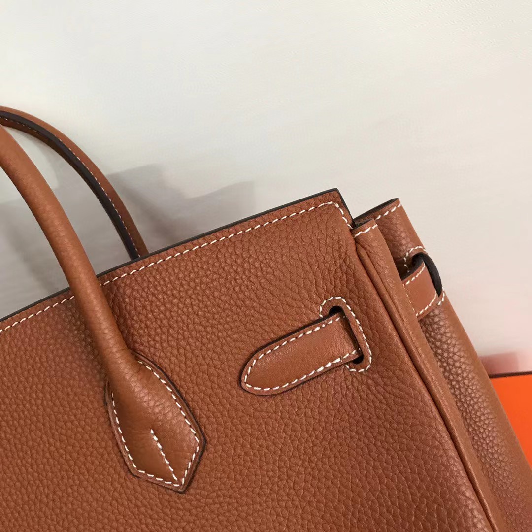 Hermes Birkin 30 Fjord Leather Gold Handbag （30-22-16CM） - FashionPlug