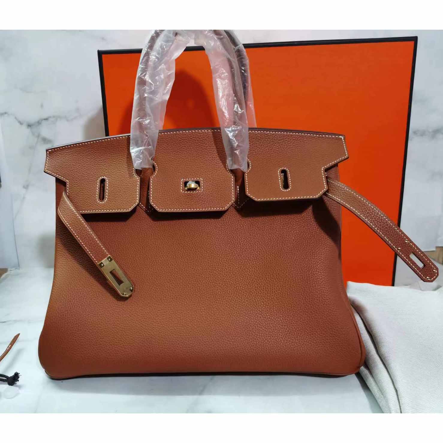 Hermes Birkin 30 Fjord Leather Gold Handbag （30-22-16CM） - FashionPlug
