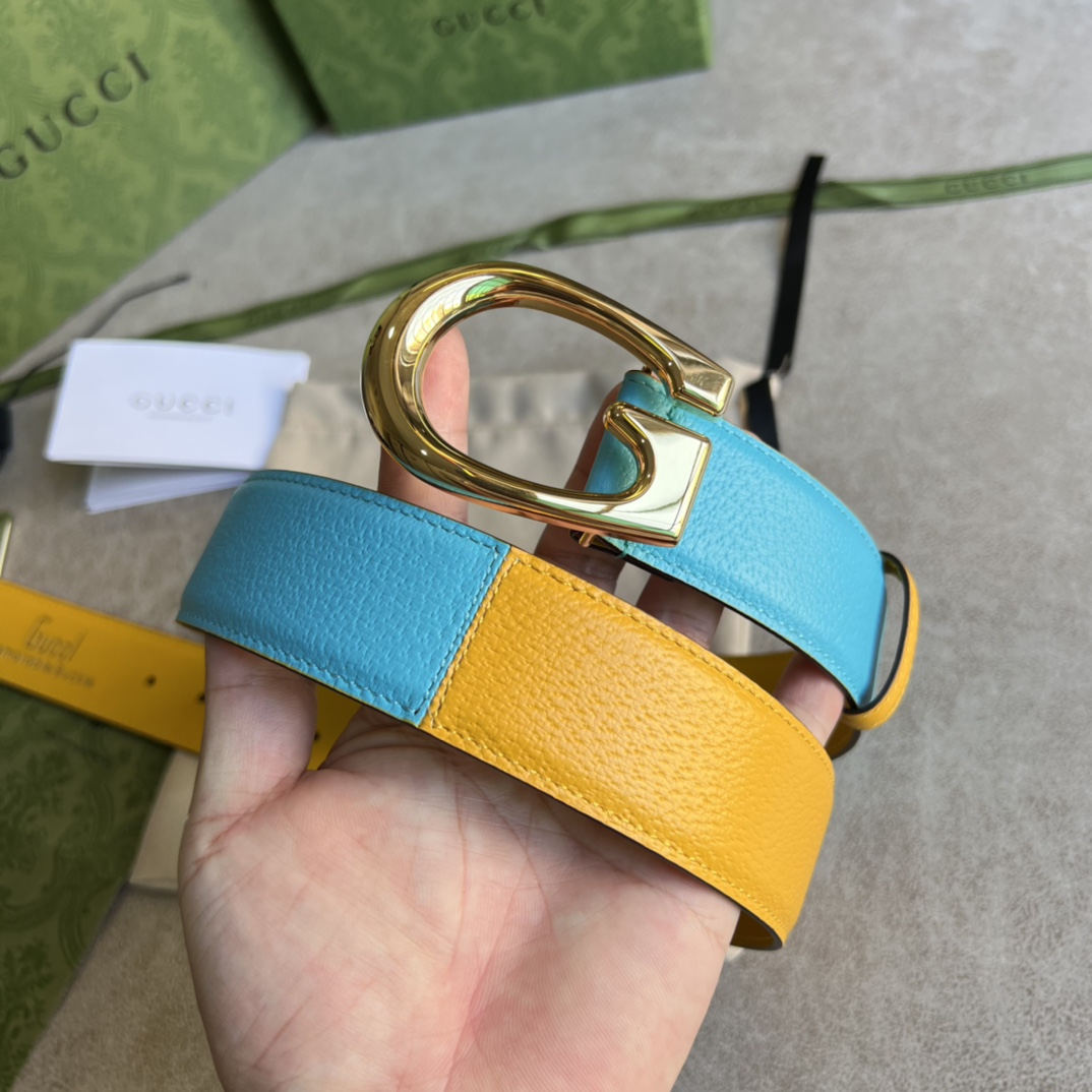 Gucci Two-Tone Belt With G Buckle - FashionPlug