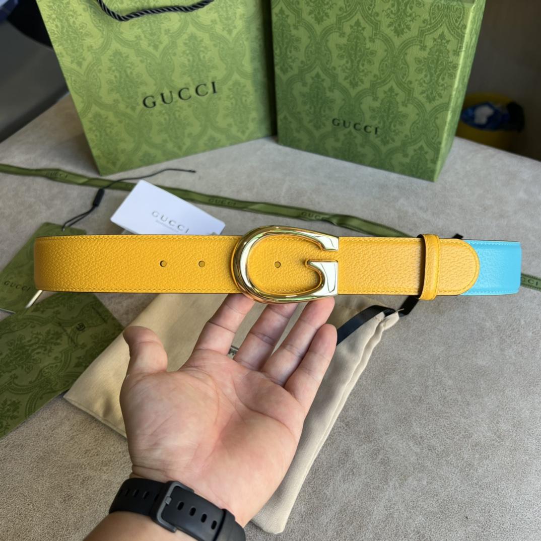 Gucci Two-Tone Belt With G Buckle - FashionPlug