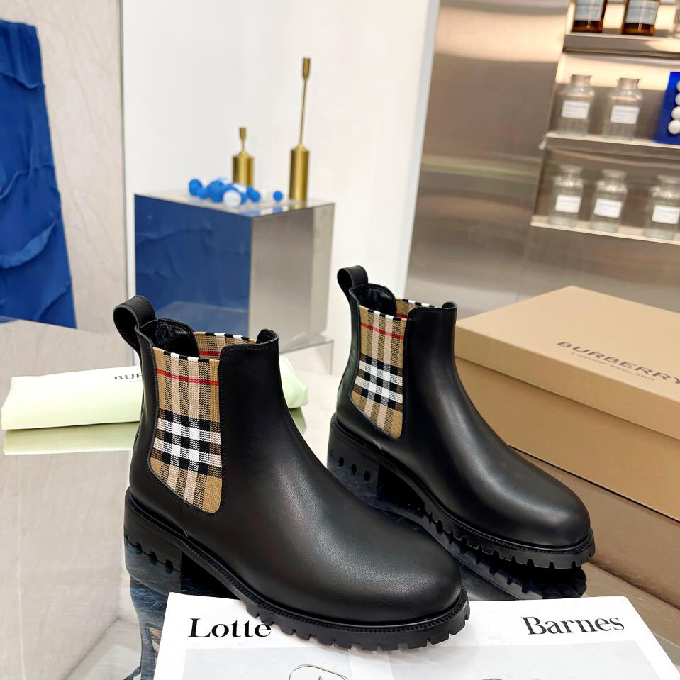 Burberry Vintage Check Detail Leather Chelsea Boots - FashionPlug