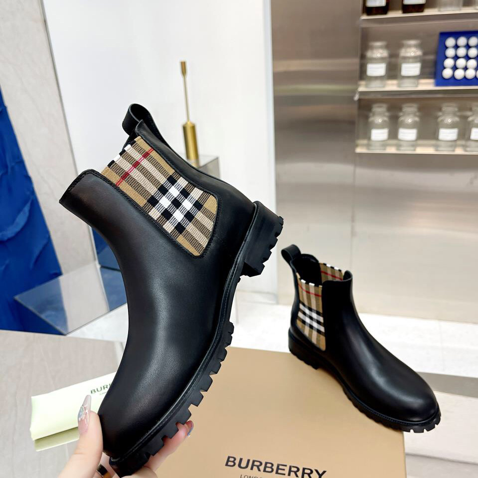 Burberry Vintage Check Detail Leather Chelsea Boots - FashionPlug