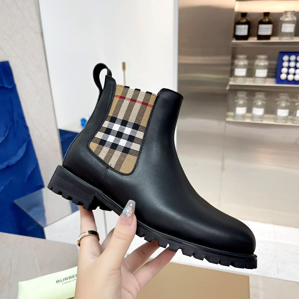 Burberry Vintage Check Detail Leather Chelsea Boots - FashionPlug