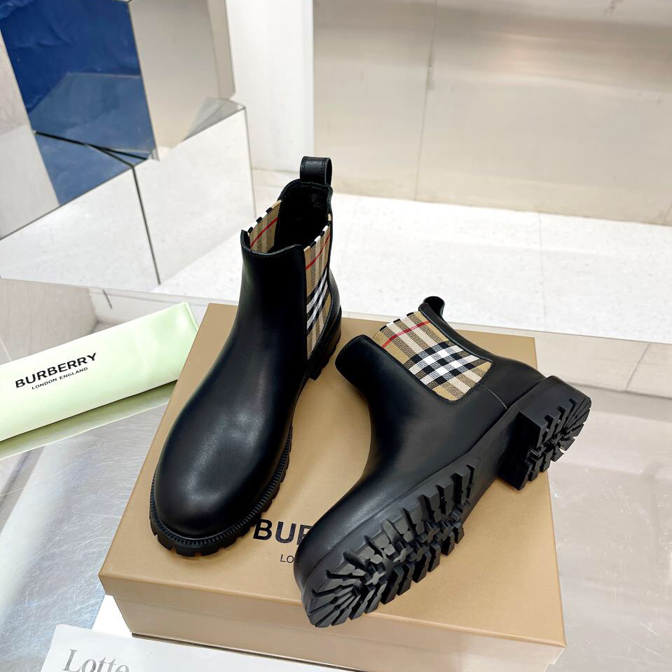 Burberry Vintage Check Detail Leather Chelsea Boots - FashionPlug