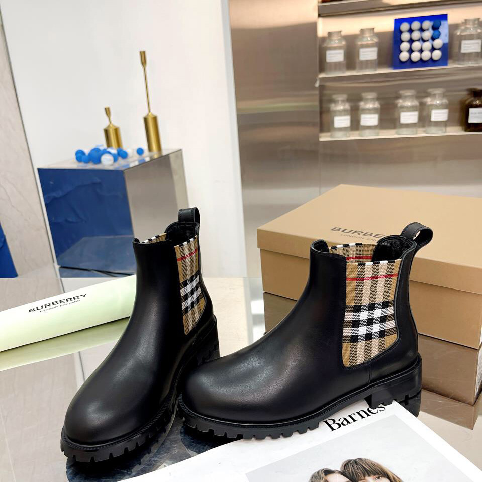 Burberry Vintage Check Detail Leather Chelsea Boots - FashionPlug