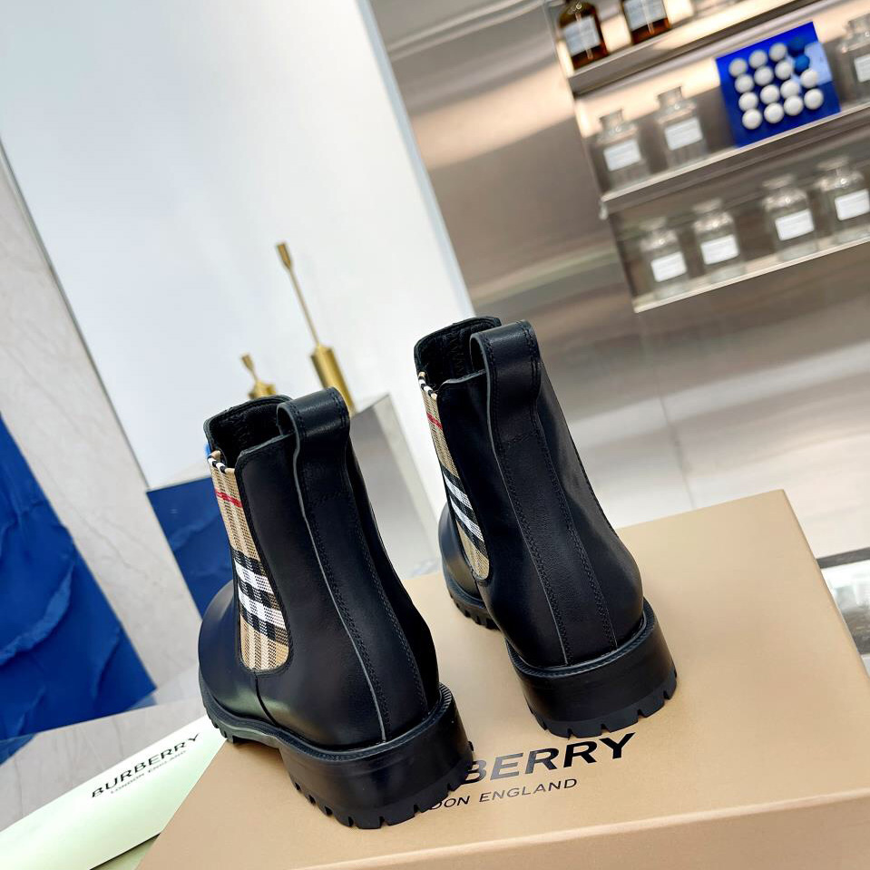 Burberry Vintage Check Detail Leather Chelsea Boots - FashionPlug