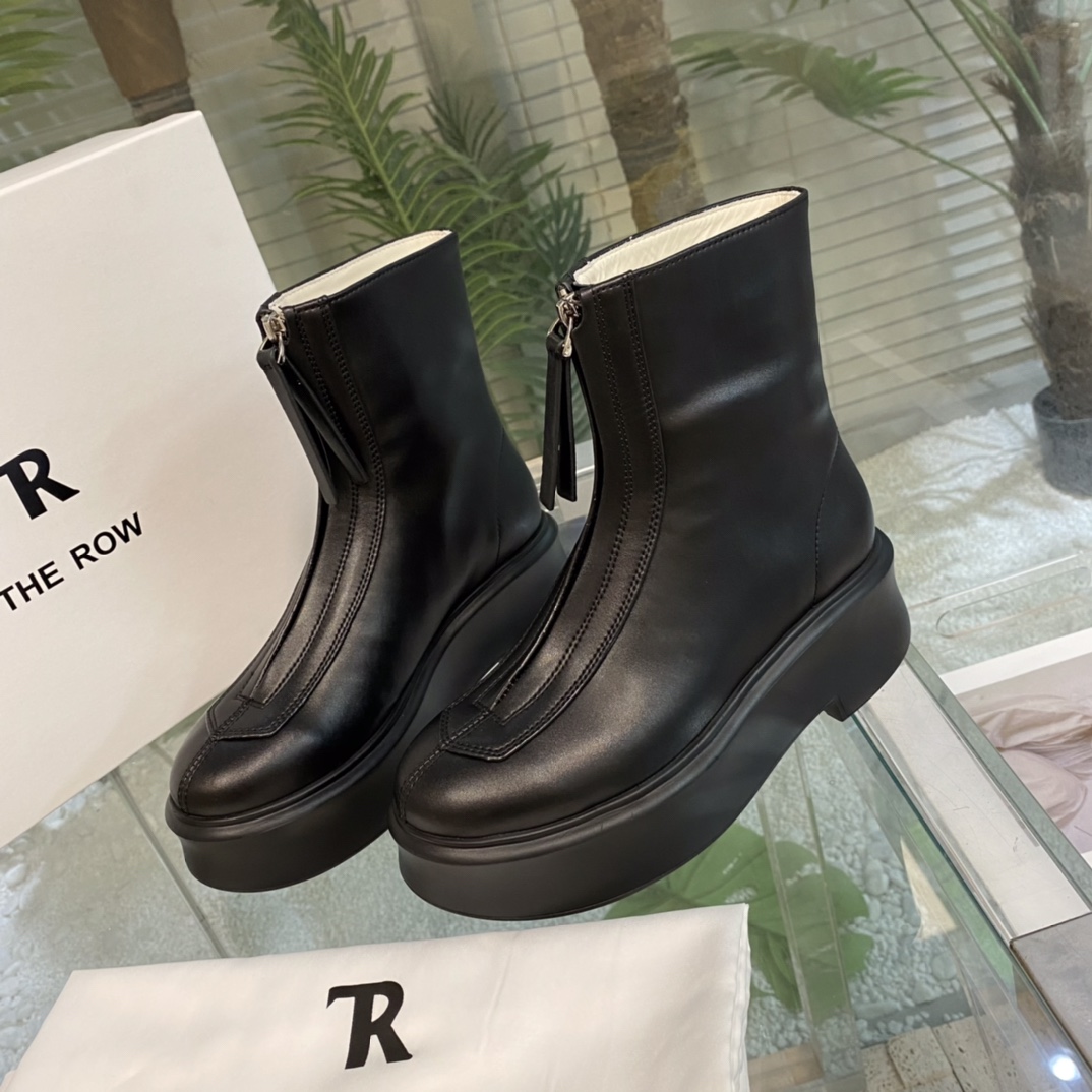 The Row Zipped Boot 1 In Leather - FashionPlug