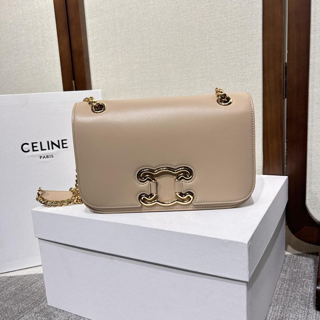 Celine Medium Bag Triomphe Frame In Shiny Calfskin - FashionPlug