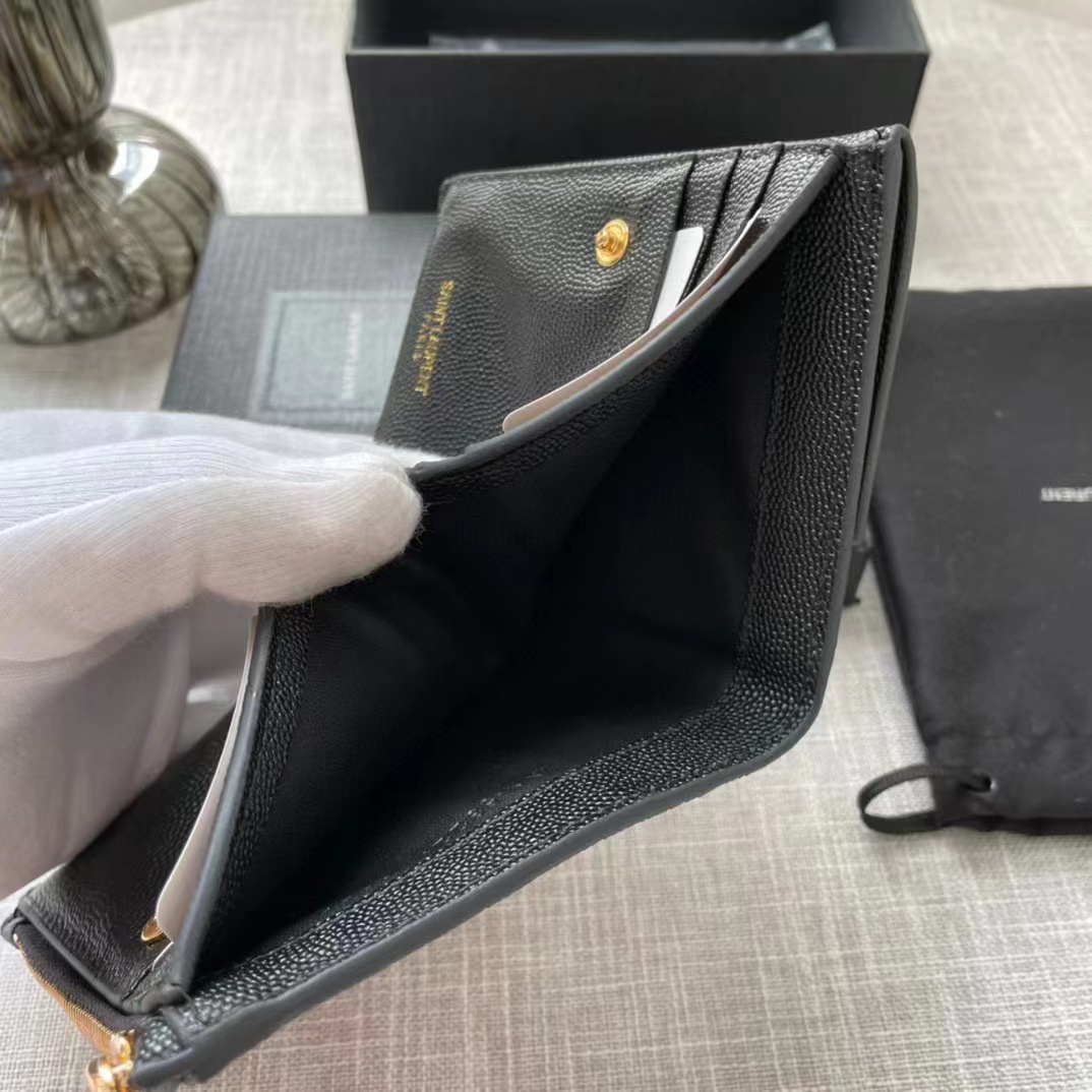 Saint Laurent Uptown Compact Wallet In Grain De Poudre Embossed Leather(12-10-3cm) - FashionPlug