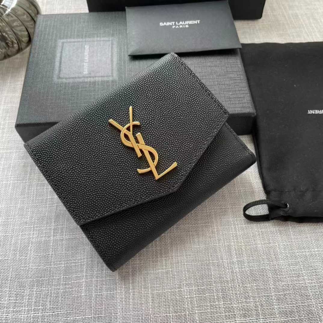 Saint Laurent Uptown Compact Wallet In Grain De Poudre Embossed Leather(12-10-3cm) - FashionPlug