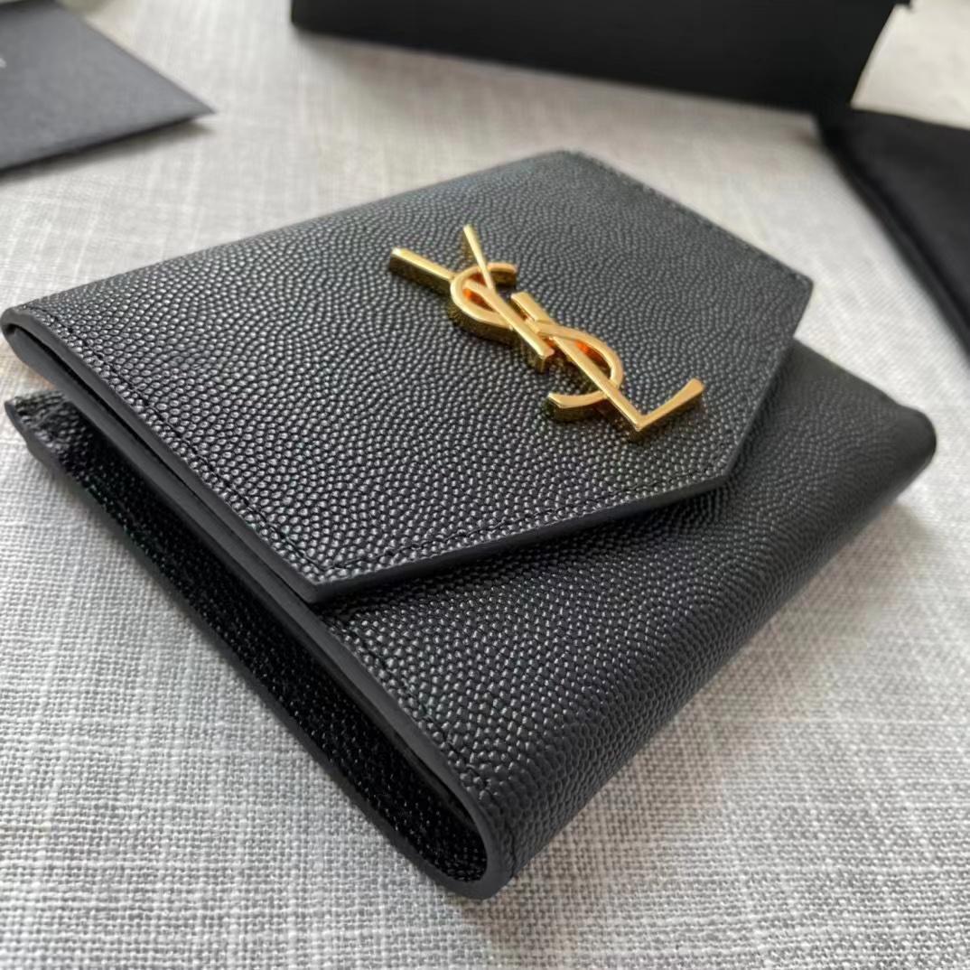 Saint Laurent Uptown Compact Wallet In Grain De Poudre Embossed Leather(12-10-3cm) - FashionPlug