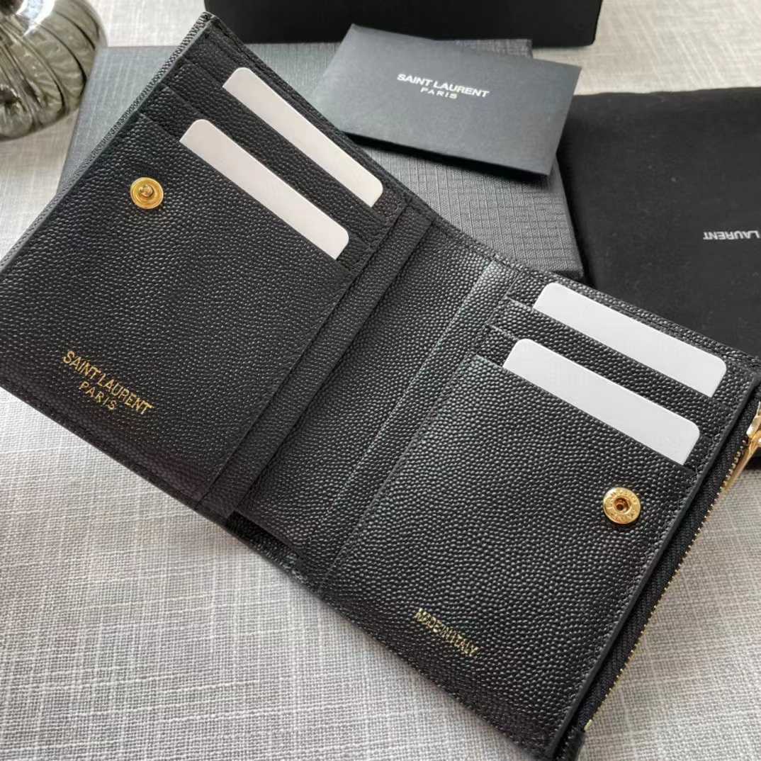 Saint Laurent Uptown Compact Wallet In Grain De Poudre Embossed Leather(12-10-3cm) - FashionPlug