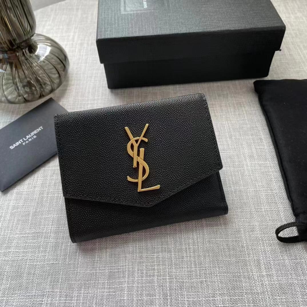 Saint Laurent Uptown Compact Wallet In Grain De Poudre Embossed Leather(12-10-3cm) - FashionPlug
