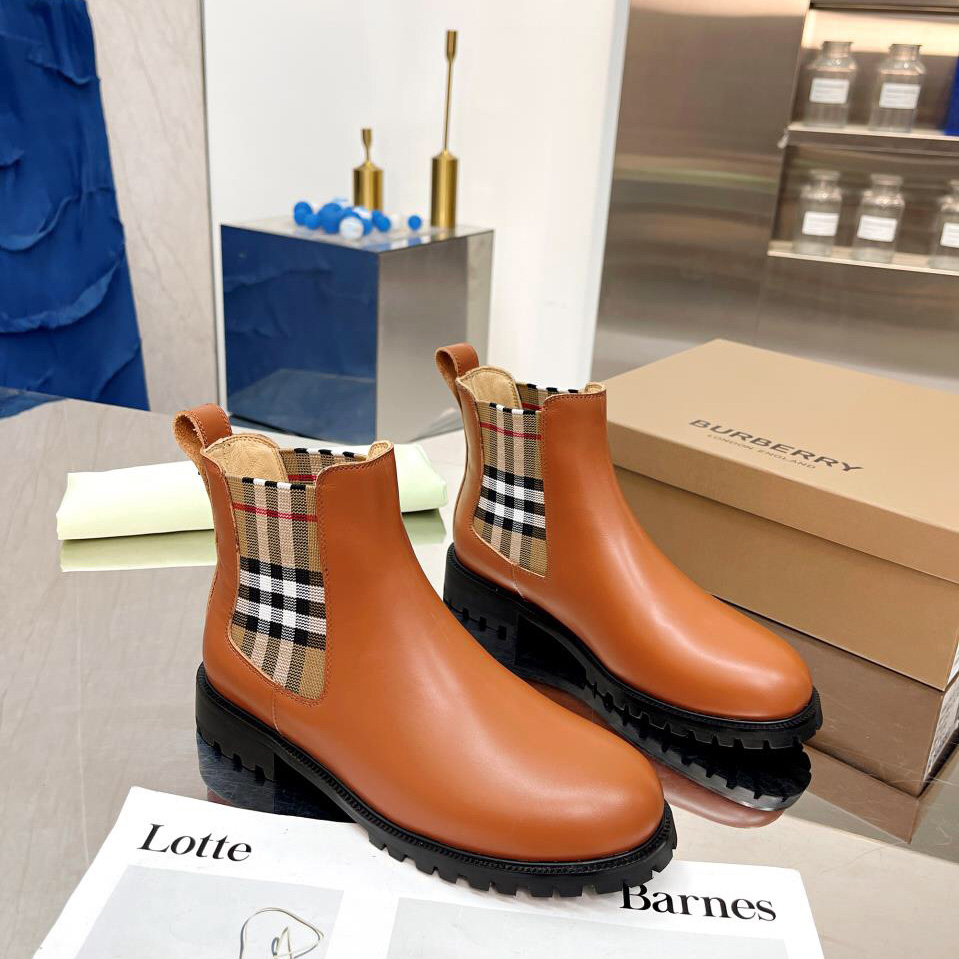 Burberry Vintage Check Detail Leather Chelsea Boots - FashionPlug