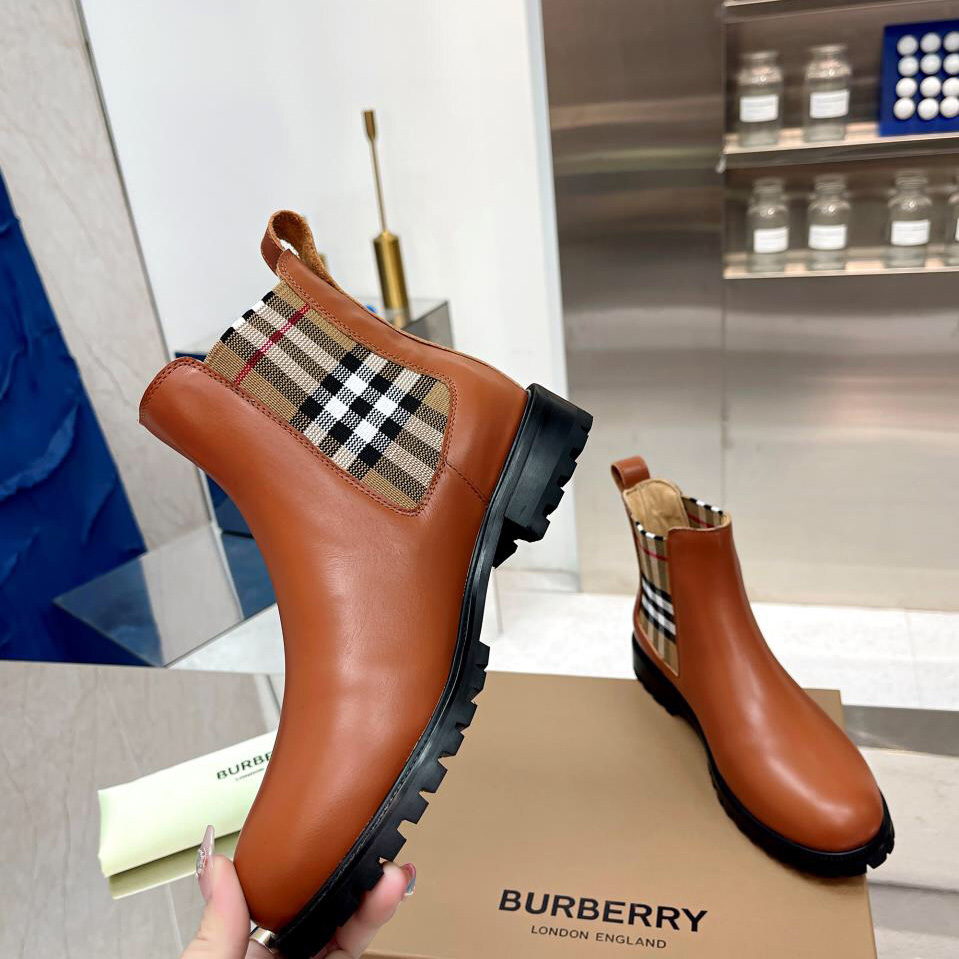 Burberry Vintage Check Detail Leather Chelsea Boots - FashionPlug